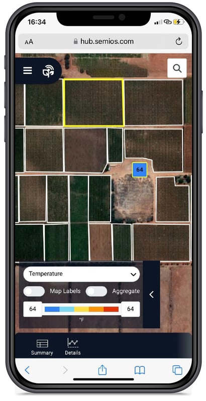 View of the Semios platform from a mobile device